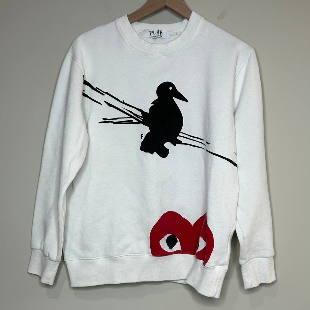 Comme des Garcons PLAY White Sweatshirt with Black and Red Design